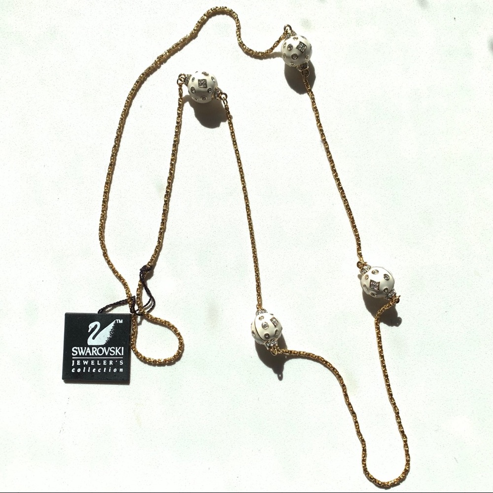 Swarovski long necklace gold crystal multi ball